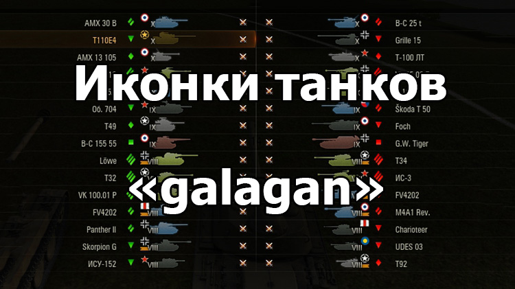 Мод цветные иконки танков «galagan» для World of Tanks 1.19.1.0