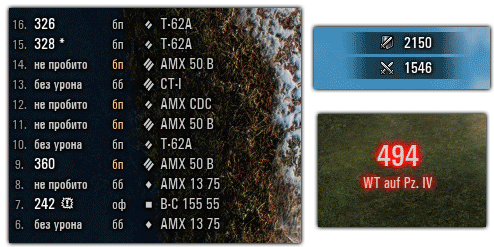 Дамаг панель с подробным логом от GambitER для World of Tanks